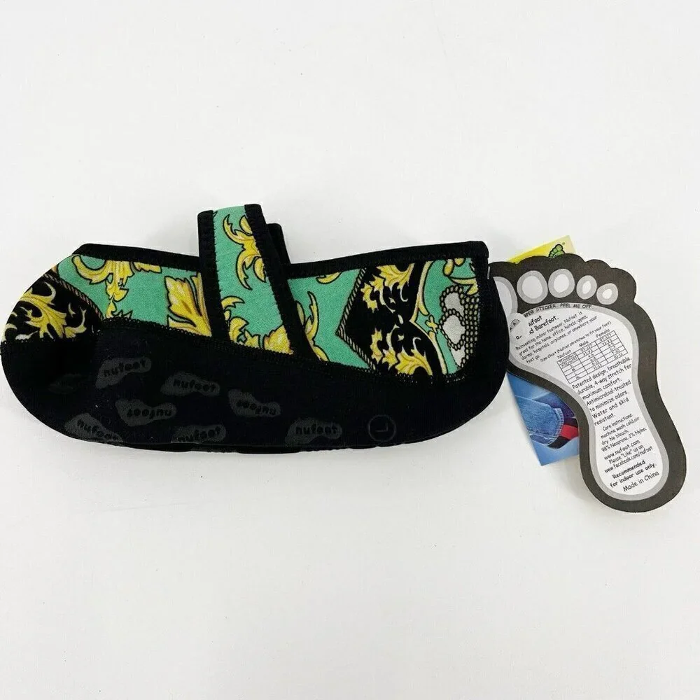NWT Nufoot Green Baroque Barefoot Shoe Socks Size Large